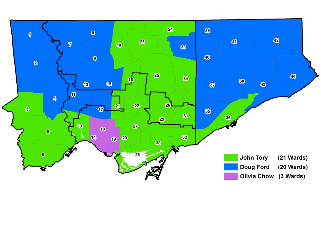 2014 Election - Mayor Votes by Ward Solid Colours
