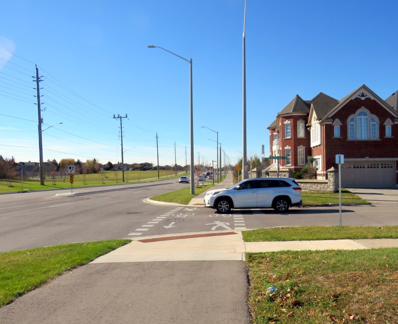 Crossride at Stevensgate Drive, where a driver pulled out ahead into the crossride without stopping at the stop sign/stop line first. 
