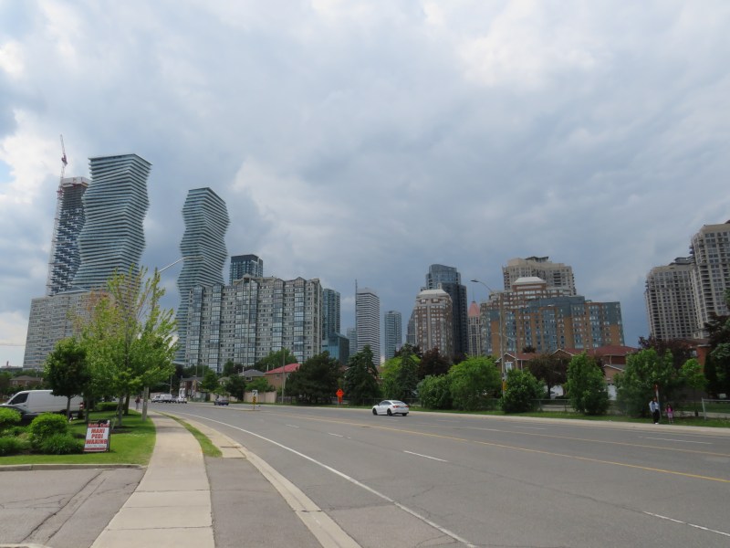 Looking north on Confederation Parkway towards MCC