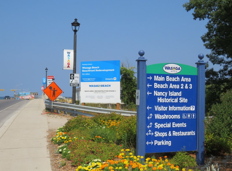 Sign touting provincial funding for Wasaga Beach's beachfront redevelopment